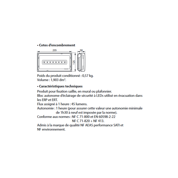 Legrand - BAES d'évacuation ECO1 standard à LEDs 45lm-1h plastique IP43-IK07 SATI Autodiag - Réf : 062525