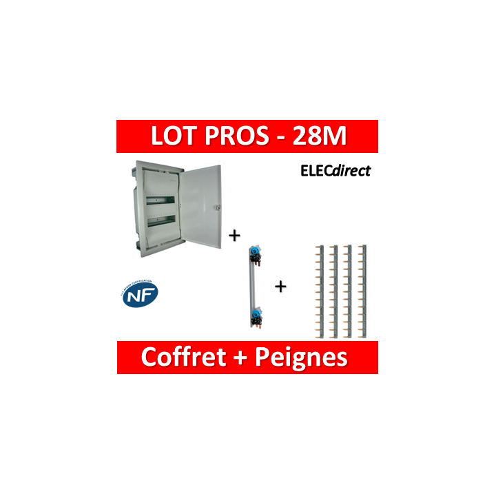 Legrand - LOT - Coffret encastrable - 28M avec porte métal + Peignes V et H - Réf : 001532+405000+404926x4