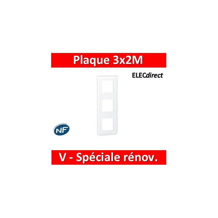 Legrand Mosaic - Plaque 3 x 2 modules - 3 postes (6M) - pour rénovation - en. 57mm - vertical - 078856