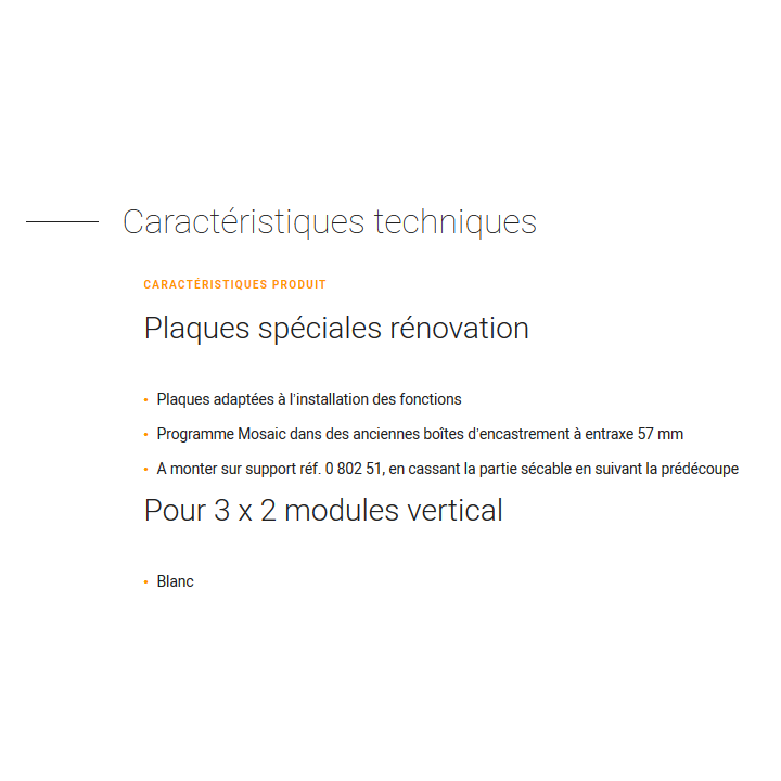 Legrand Mosaic - Plaque 3 x 2 modules - 3 postes (6M) - pour rénovation - en. 57mm - vertical - 078856