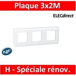 Legrand Mosaic - Plaque 3 x 2 modules - 3 postes (6M) - pour rénovation - en. 57mm - horizontal - 078866