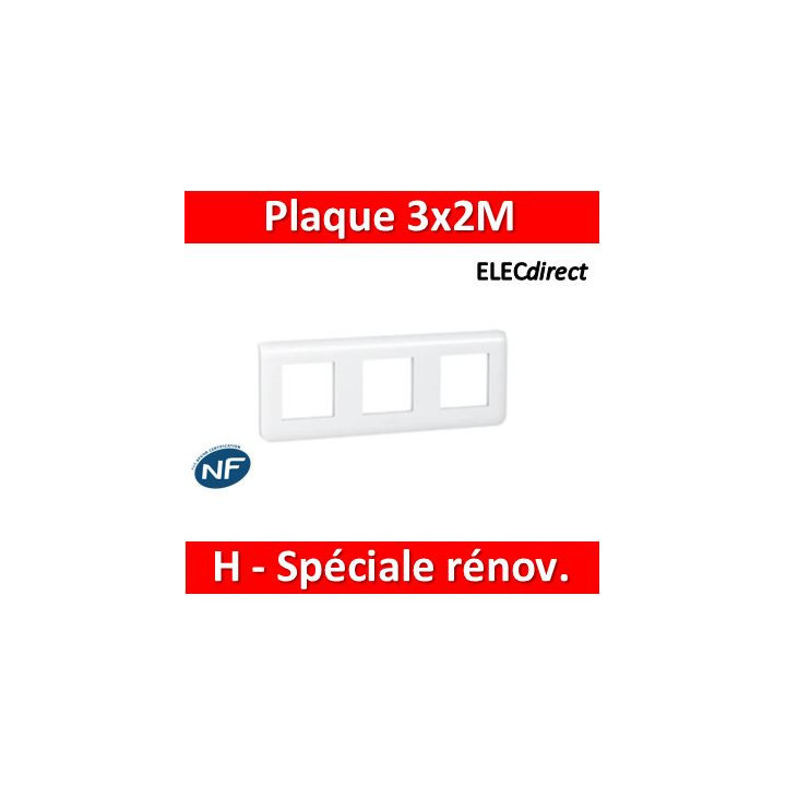 Legrand Mosaic - Plaque 3 x 2 modules - 3 postes (6M) - pour rénovation - en. 57mm - horizontal - 078866