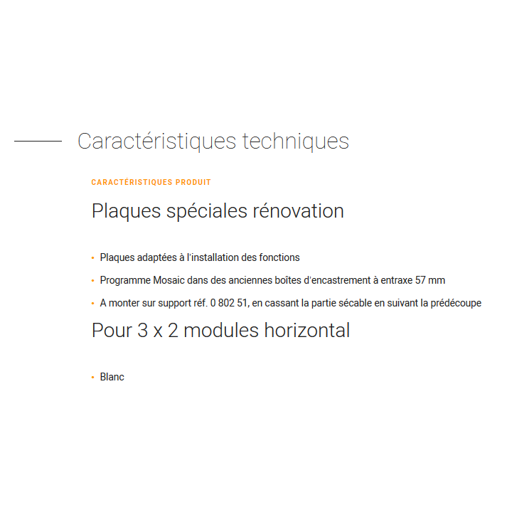 Legrand Mosaic - Plaque 3 x 2 modules - 3 postes (6M) - pour rénovation - en. 57mm - horizontal - 078866