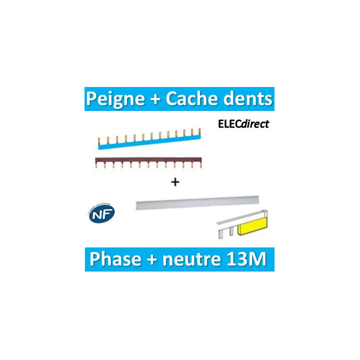 Hager - Peigne d'alimentation 13M Phase+Neutre + Cache dents Legrand - KB163P+KB163N+404988