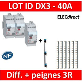 LEGRAND - LOT de 3 inter différentiels + Peignes Verticaux et Horizontaux