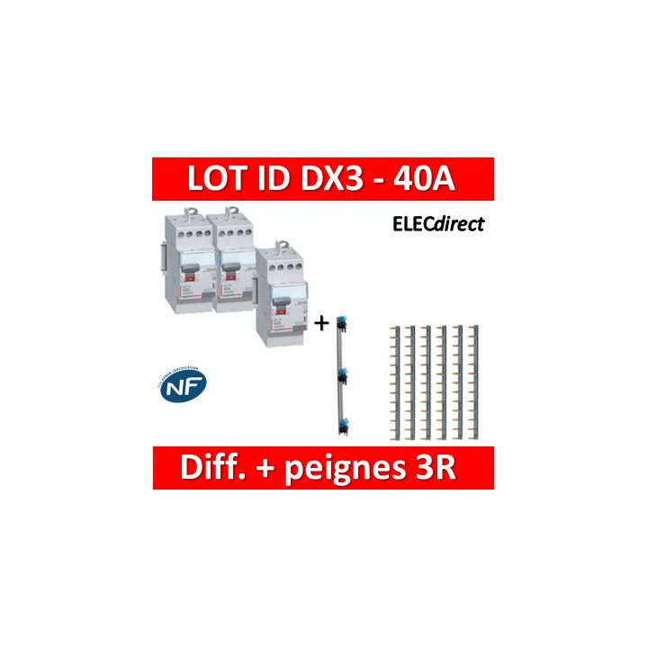 LEGRAND - LOT de 3 inter différentiels + Peignes Verticaux et Horizontaux