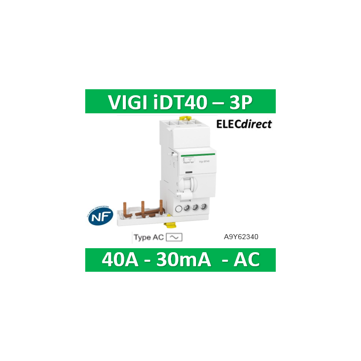 Acti9 iDT40 - module différentiel Vigi - départ iDT40 - 3P 40A 30mA type AC - A9Y62340