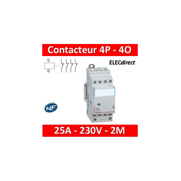 Legrand - Contacteur de puissance bobine 230 V~ - 4P - 400 V~ - 25 A - 4 O - 2 mod - 412536