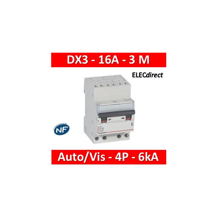 Legrand - Disjoncteur DX³ 4500 - auto/vis - 4P - 400 V~ - 16A - 6kA - courbe C - 3M - 406919