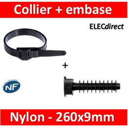 Ram - Collier de fixation nylon - noir - 260x9 (59126) + Embase D.8mm - Collier x100+Embase x100 (59230)