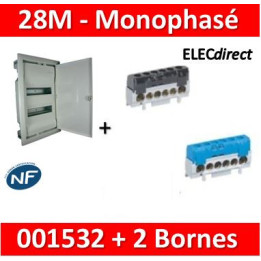 Legrand - Coffret encastré - porte métal - 2 rangées - 24+4M + bornes PH+N - 001532+004816+004815