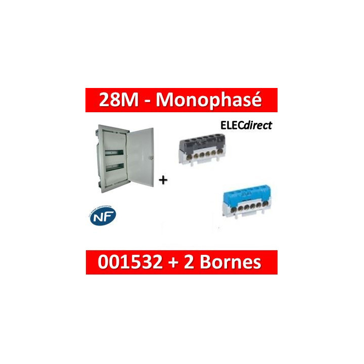 Legrand - Coffret encastré - porte métal - 2 rangées - 24+4M + bornes PH+N - 001532+004816+004815