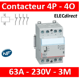 Legrand - Contacteur de puissance bobine 230 V~ - 4P - 250 V~ - 63 A - 4O - 3 mod - 412557