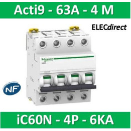 Schneider - Acti9 - iC60N - Disjoncteur - 4P - 63A - 6kA - courbe C - Réf : A9F77463