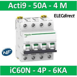 Schneider - Acti9 - iC60N - Disjoncteur - 4P - 50A - 6kA - courbe C - Réf : A9F77450