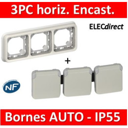 Legrand Plexo - Triple PC précâblées - Blanc encast. horizontal - 16A - 230V - IP55/IK07 - 069644+069698