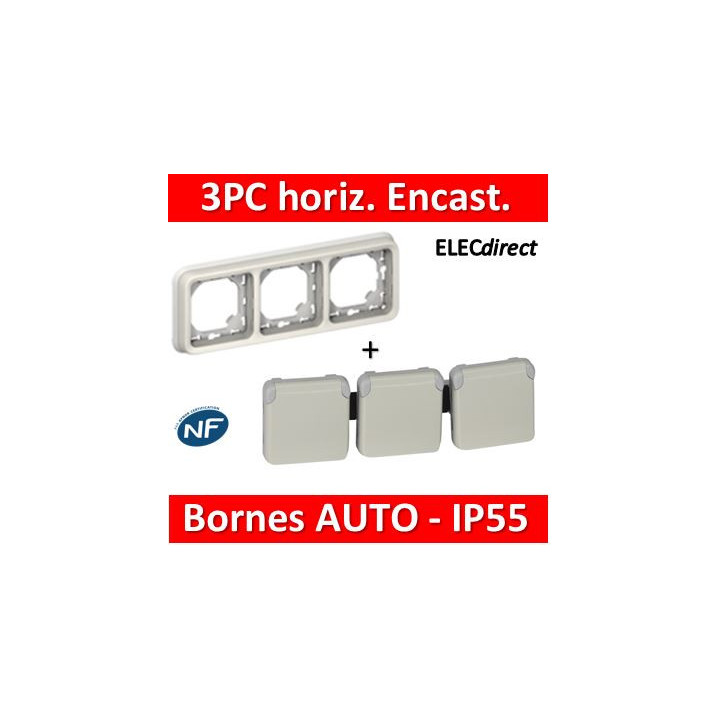 Legrand Plexo - Triple PC précâblées - Blanc encast. horizontal - 16A - 230V - IP55/IK07 - 069644+069698