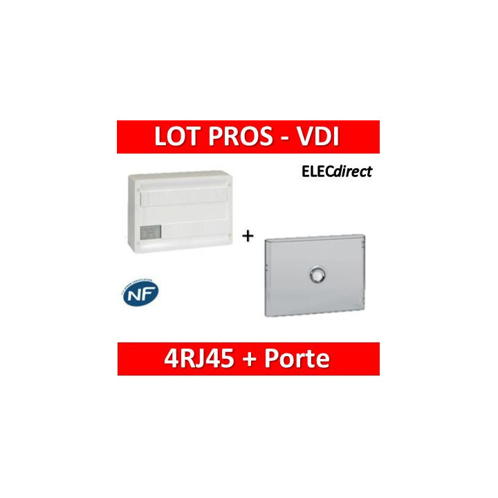 Legrand - Coffret VDI GRADE 2 avec brassage 18M - 4 RJ45 + Porte Drivia transp.18M - 418248+401241