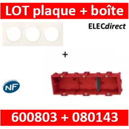 Legrand Dooxie - Plaque 3 postes + Boîte Batibox à sceller Legrand 3 postes - Hor/vert - 600803+080143