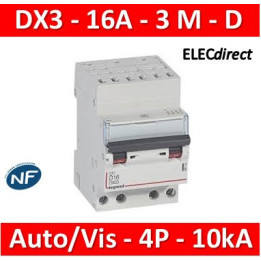 Legrand - Auto/vis-4P-400V 16A-10kA - courbe D - peigne HX³ opti 4P - 3M - 408133