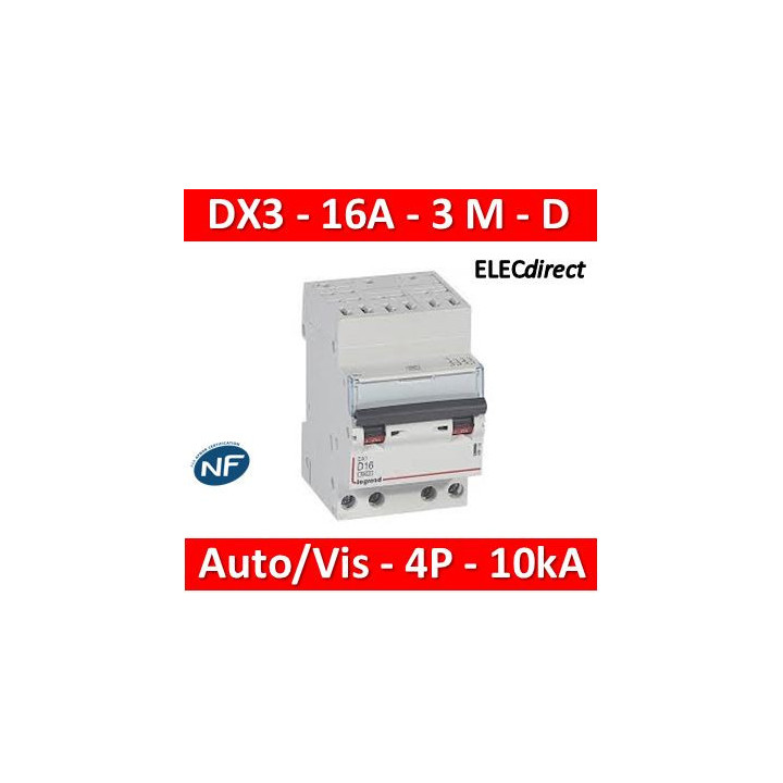 Legrand - Auto/vis-4P-400V 16A-10kA - courbe D - peigne HX³ opti 4P - 3M - 408133