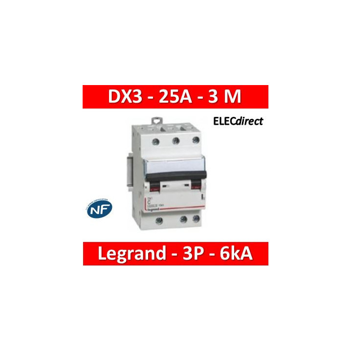Legrand - Disjoncteur DX³ 4500 - vis/vis - 3P - 400 V~ - 25A - 6kA - courbe C - 406894