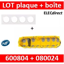 Legrand Dooxie - Plaque 4 postes + Boîte Batibox BBC Legrand 4 postes - Hor/vert - 600804+080024