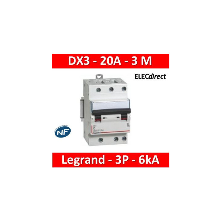 Legrand - Disjoncteur DX³ 4500 - vis/vis - 3P - 400 V~ - 20A - 6kA - courbe C - 406893