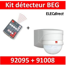 B.E.G - Détecteur + télécommande contrôle à distance - 280° - 360° - Mural - Blanc - 91008+92095