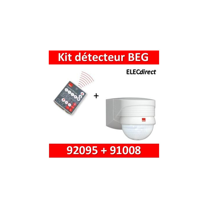 B.E.G - Détecteur + télécommande contrôle à distance - 280° - 360° - Mural - Blanc - 91008+92095