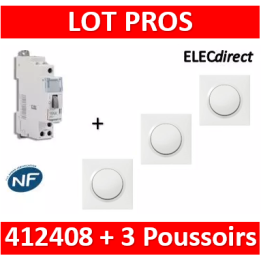 Legrand - Télérupteur CX3 - Unipolaire 16A - 230V + 3 Poussoirs Dooxie - 412408+600004x3+600801x3