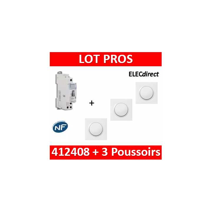 Legrand - Télérupteur CX3 - Unipolaire 16A - 230V + 3 Poussoirs Dooxie - 412408+600004x3+600801x3