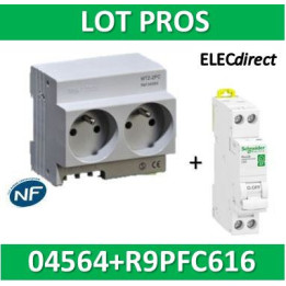 Schneider - LOT  - 2xPC 2P+T Modulaire précâblé DIGITAL + disjoncteur 16A - 04564+R9PFC616