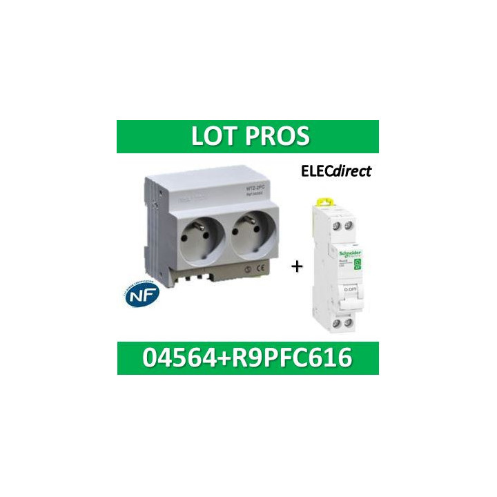 Schneider - LOT  - 2xPC 2P+T Modulaire précâblé DIGITAL + disjoncteur 16A - 04564+R9PFC616