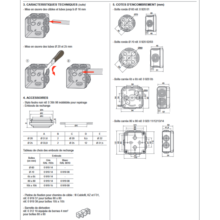 Legrand - LOT  - Boîte de dérivation étanche IP55 - D.70 - 092002x5