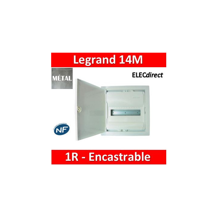 Legrand - Coffret encastré - porte métal extra plate - 1 rangée - 12+2 mod - 001531