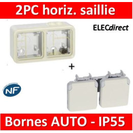 Legrand Plexo - Double prise de courant 2P+T 16A 230V horizontal - IP55/IK07 - blanc - 069642+069690