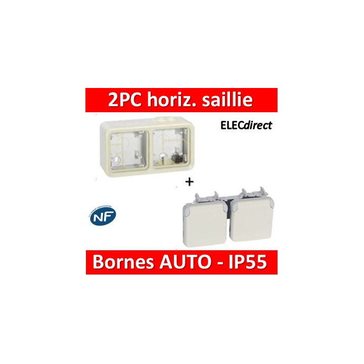 Legrand Plexo - Double prise de courant 2P+T 16A 230V horizontal - IP55/IK07 - blanc - 069642+069690