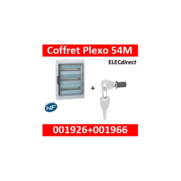 Legrand - Coffret étanche Plexo 54 modules - 3 rangées - IP65/IK09 + serrure- 001926+001966