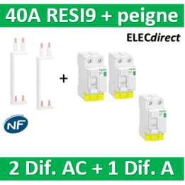 SCHNEIDER - DIF. XP RESI9 + peigne - (2 - ID 2x40A 30mA AC/1 - ID 2x40A 30mA A) - R9PRA240+R9PRC240x2+R9PXVx2