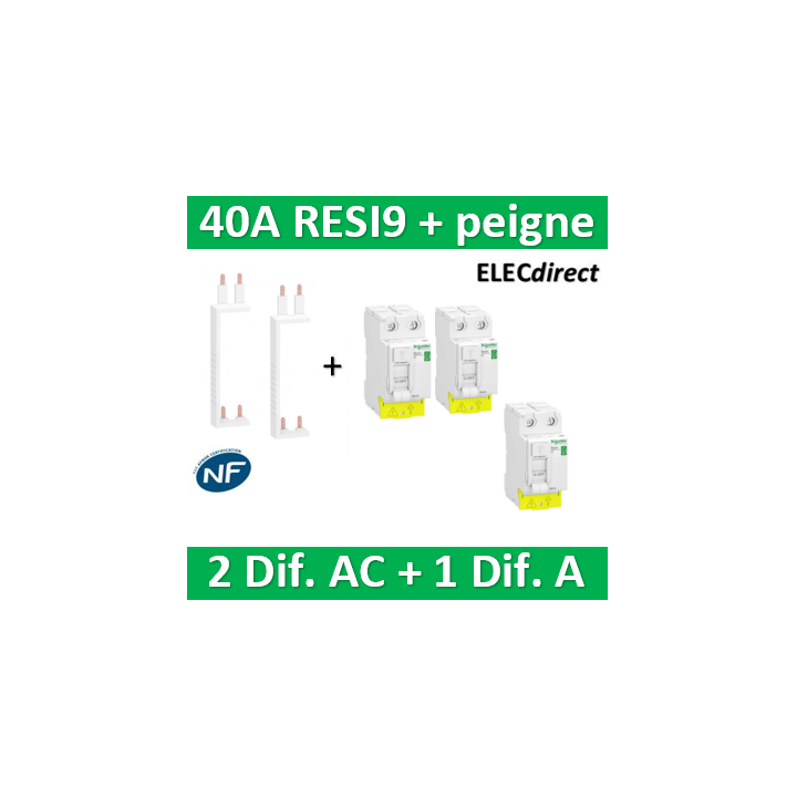 SCHNEIDER - DIF. XP RESI9 + peigne - (2 - ID 2x40A 30mA AC/1 - ID 2x40A 30mA A) - R9PRA240+R9PRC240x2+R9PXVx2