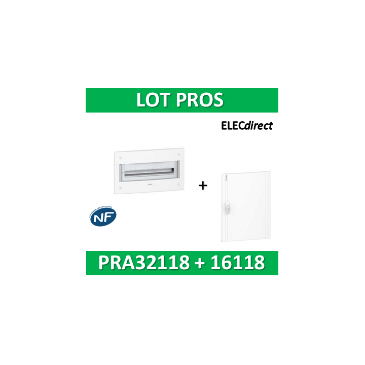 Schneider - Coffret électrique PRAGMA - encastré - 1R de 18M + porte opaque - PRA32118+PRA16118