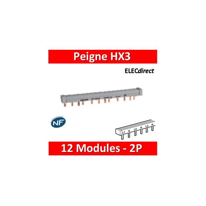 Legrand - Peigne d'alimentation HX³ - 2P / 3 phases - bornes à vis - - 12 mod - 404940