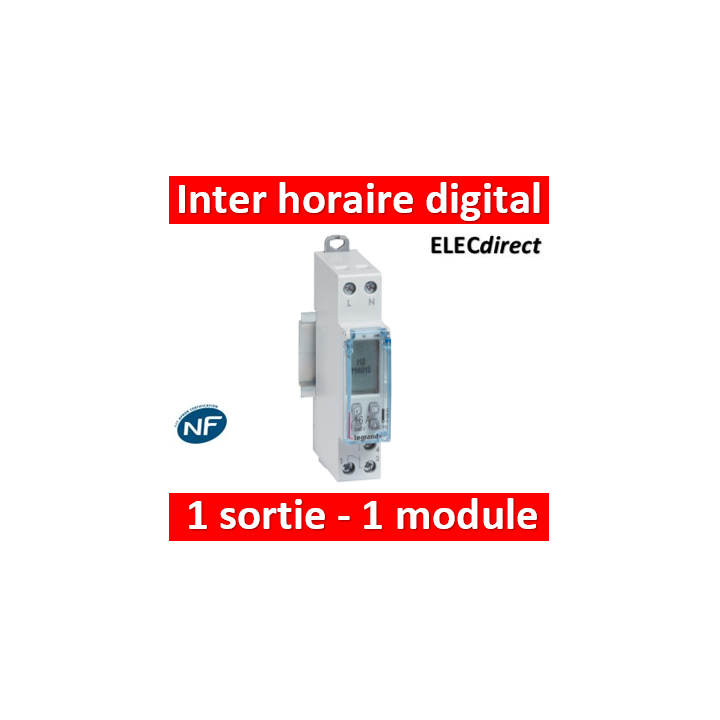 Legrand - Interrupteur horaire modulaire programmable journalier et hebdomadaire standard 230V~ 1 sortie 16A - 1 module - 412681