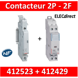 Legrand - Contacteur de puissance 2P bobine 230V - 25A - 2F + auxiliaire - 412523 + 412429