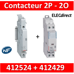 Legrand - Contacteur de puissance 2P bobine 230V - 25A - 2O + auxiliaire - 412524 + 412429