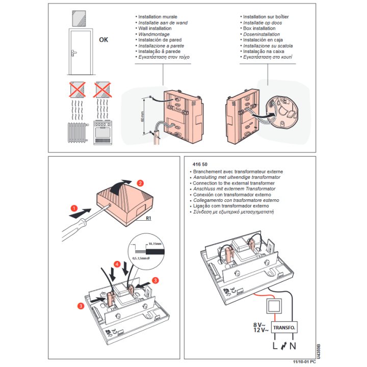 Schneider Odace - Blanc Poussoir Porte Etiquette + Carillon Legrand - S520266+S520702+041651