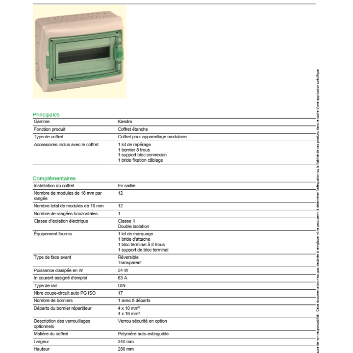 Schneider - Coffret Kaedra 1 rangée 12M - IP65/IK09 - 13962