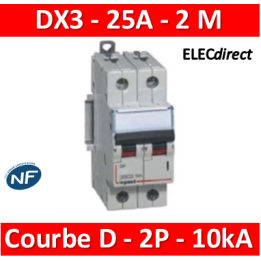 Legrand - Disjoncteur bipolaire DX3 25A - 10kA - courbe D - 408017