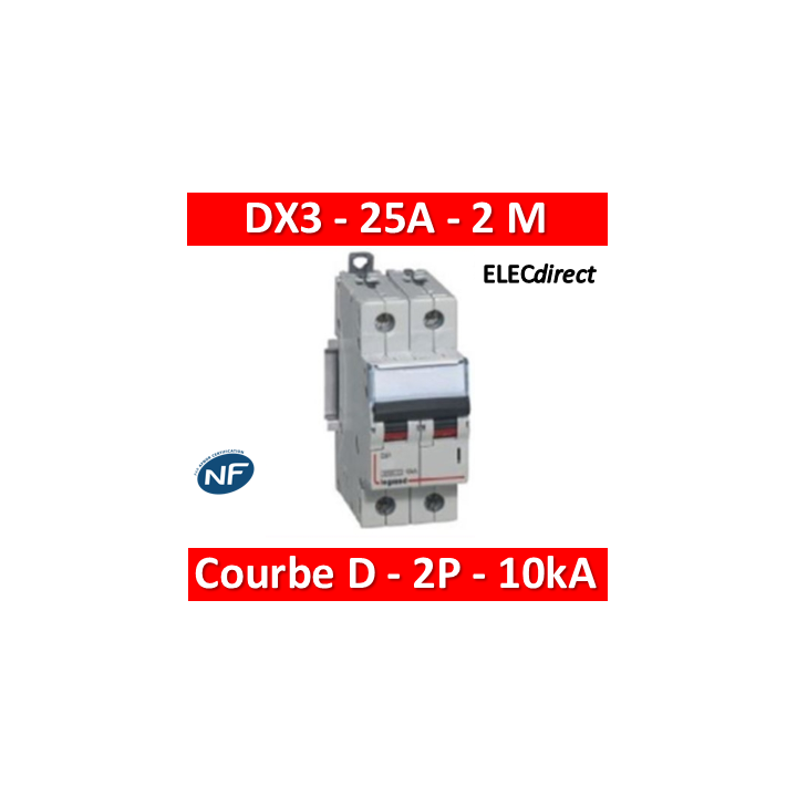 Legrand - Disjoncteur bipolaire DX3 25A - 10kA - courbe D - 408017